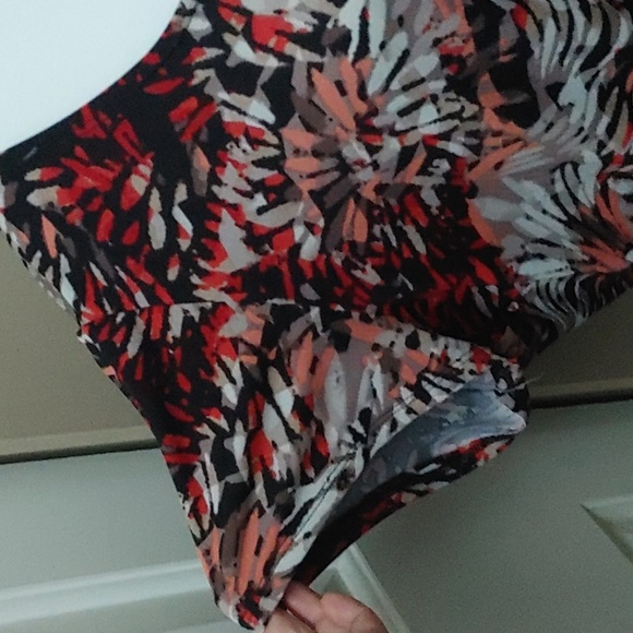 Creations Las Vegas plus size colorful stretchy red, black, orange top - Picture 3 of 11